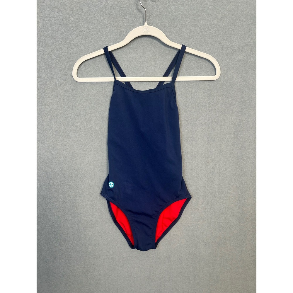 Watermen Girls One Piece Swimsuit Navy Blue Chlorine Block Polyester Sporty 30